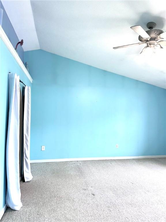 491 Peregrine Dr, North Huntingdon, PA 15642 - bonus room featuring carpet floors, vaulted ceiling, ceiling fan, and baseboards