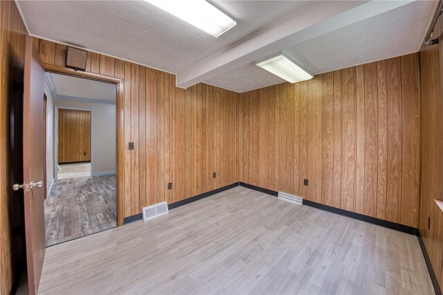 710 4th Ave, Ford City Boro, PA 16226 - unfurnished room with light wood-style flooring, wood walls, baseboards, and beamed ceiling
