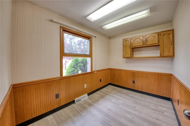 710 4th Ave, Ford City Boro, PA 16226 - spare room featuring wainscoting, light wood finished floors, wallpapered walls, and wooden walls