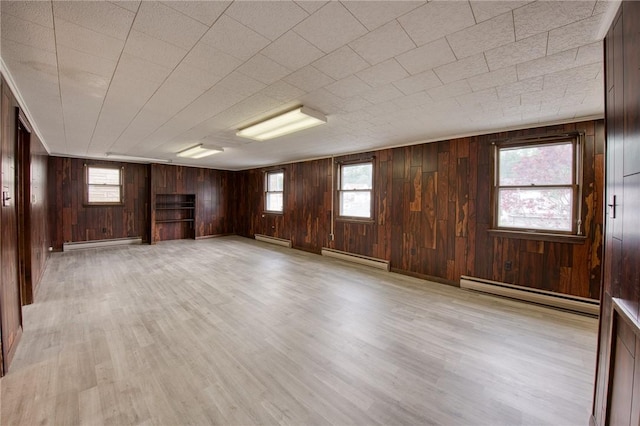 710 4th Ave, Ford City Boro, PA 16226 - spare room featuring a baseboard heating unit, a baseboard radiator, baseboard heating, light wood-style floors, and wooden walls
