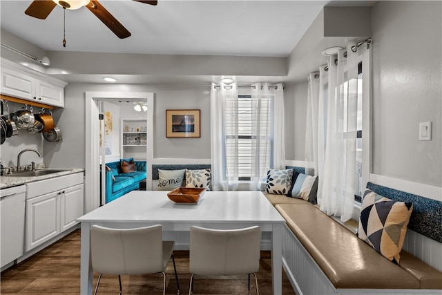 2611 Jane St, South Side, PA 15203 - dining space with a ceiling fan, dark wood-style flooring, and recessed lighting