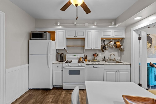 2611 Jane St, South Side, PA 15203 - kitchen featuring white appliances, a sink, ceiling fan, light countertops, and white cabinetry