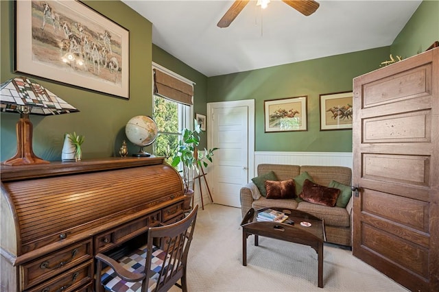 209 Bon Air Ave, Bon Air, PA 15210 - office area featuring light colored carpet, a ceiling fan, and a wainscoted wall