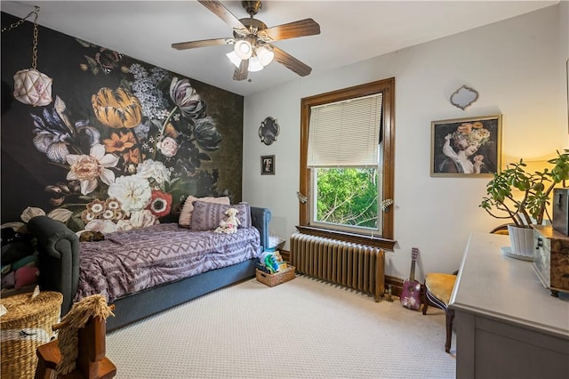 209 Bon Air Ave, Bon Air, PA 15210 - carpeted bedroom with radiator and a ceiling fan