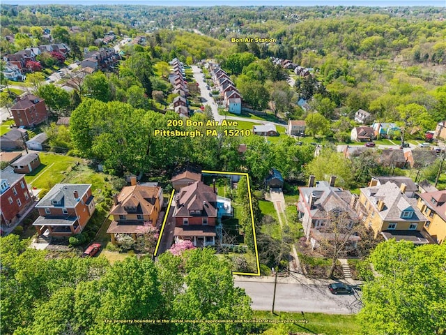 209 Bon Air Ave, Bon Air, PA 15210 - aerial perspective of suburban area with property boundaries highlighted