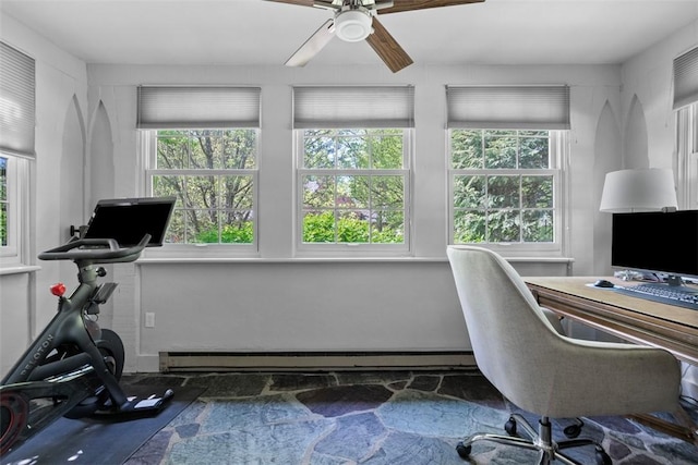 401 Parker Dr, Mt Lebanon, PA 15216 - home office with a ceiling fan, healthy amount of natural light, and baseboard heating