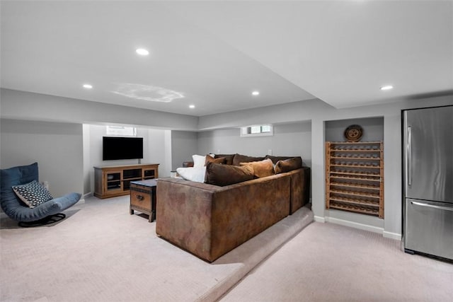 401 Parker Dr, Mt Lebanon, PA 15216 - living room with light carpet, recessed lighting, and baseboards