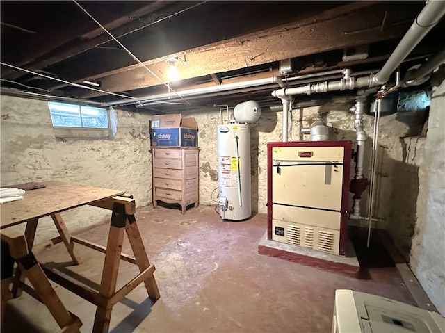 below grade area with gas water heater and heating unit