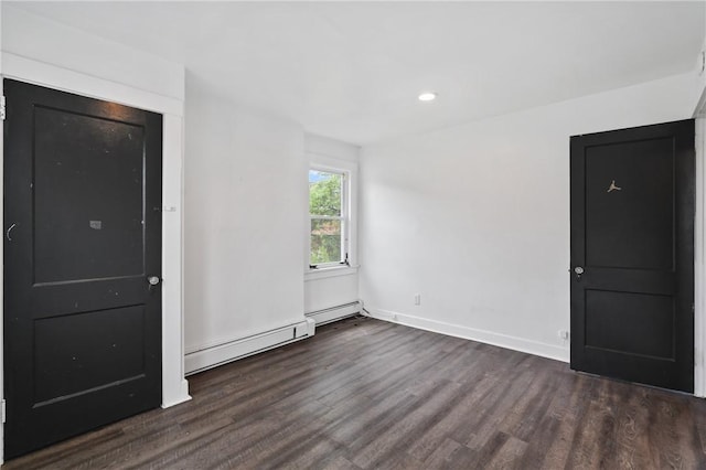 1008 Lowery St, Duquesne, PA 15110 - unfurnished room with dark wood-style flooring, baseboards, recessed lighting, a baseboard heating unit, and baseboard heating