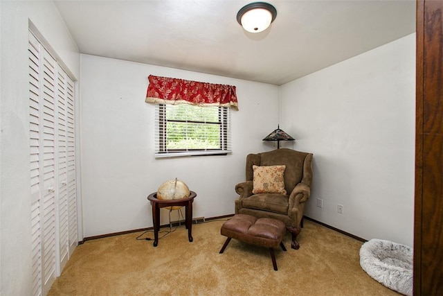living area with carpet and baseboards