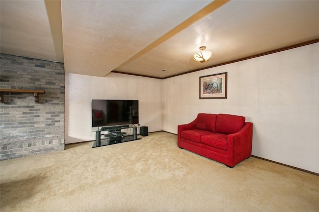 living room featuring carpet floors and baseboards