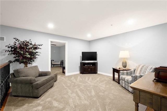 112 Shelton Place Dr, Connoquenessing Boro, PA 16033 - living area featuring light carpet, baseboards, and recessed lighting