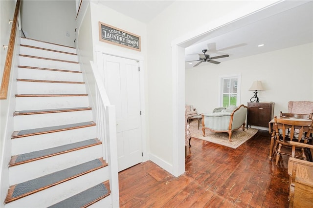 154 E Kittanning St, W/N Mahoning Twps, PA 16256 - stairway with hardwood / wood-style flooring and a ceiling fan