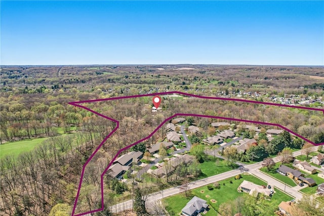 1700 Forker Blvd, Hermitage, PA 16148 - aerial view of residential area with property boundaries highlighted and a heavily wooded area