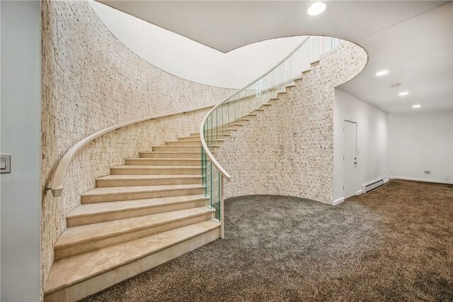 1700 Forker Blvd, Hermitage, PA 16148 - stairs featuring a baseboard heating unit, carpet, and recessed lighting