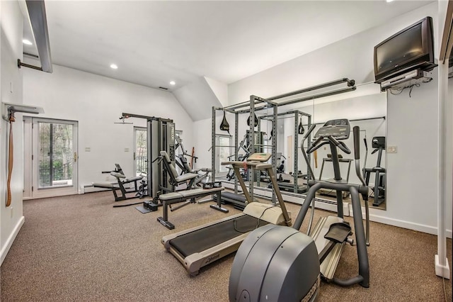 1700 Forker Blvd, Hermitage, PA 16148 - workout area featuring vaulted ceiling, recessed lighting, carpet, and baseboards