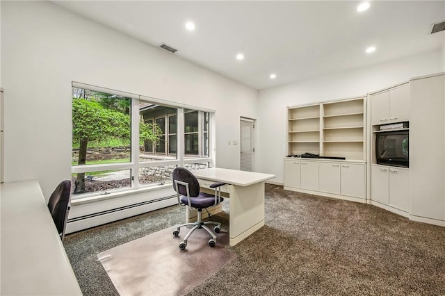 1700 Forker Blvd, Hermitage, PA 16148 - home office featuring a baseboard heating unit, recessed lighting, and dark colored carpet