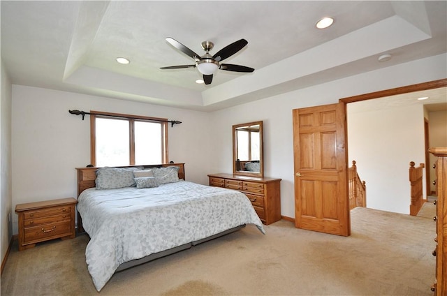 1004 Cicero Dr, Hempfield Twp Wml, PA 15642 - bedroom featuring light colored carpet, a raised ceiling, recessed lighting, baseboards, and ceiling fan