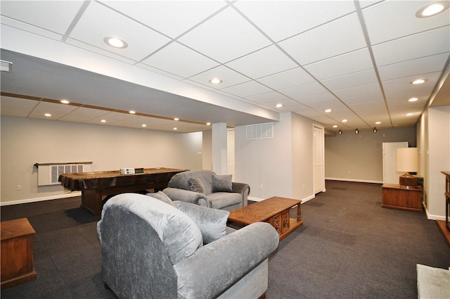1004 Cicero Dr, Hempfield Twp Wml, PA 15642 - living room featuring baseboards, recessed lighting, billiards table, and dark carpet