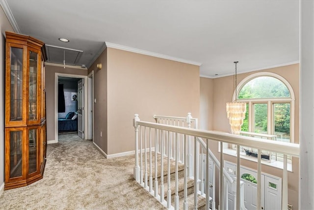 106 Briar Hill Dr, Jackson Twp But, PA 16063 - corridor with attic access, an upstairs landing, carpet, ornamental molding, and baseboards