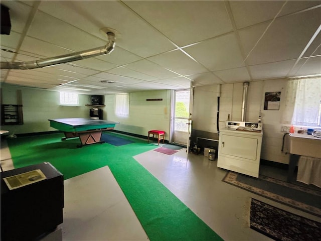 90 Dague Ln, South Franklin, PA 15301 - game room with washer / dryer, a drop ceiling, and billiards table