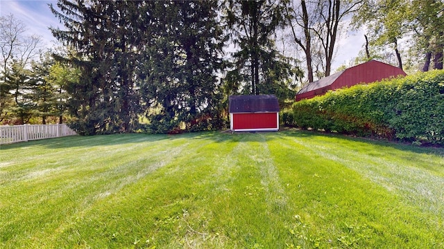 view of yard featuring a shed and an outbuilding