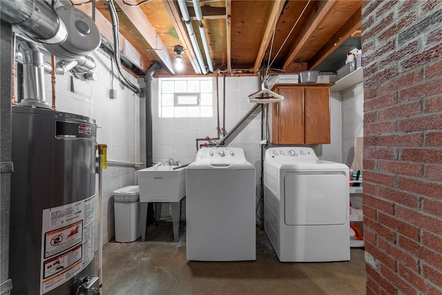 2228 Walton Ave, Overbrook, PA 15210 - washroom featuring water heater, washing machine and dryer, and concrete block wall