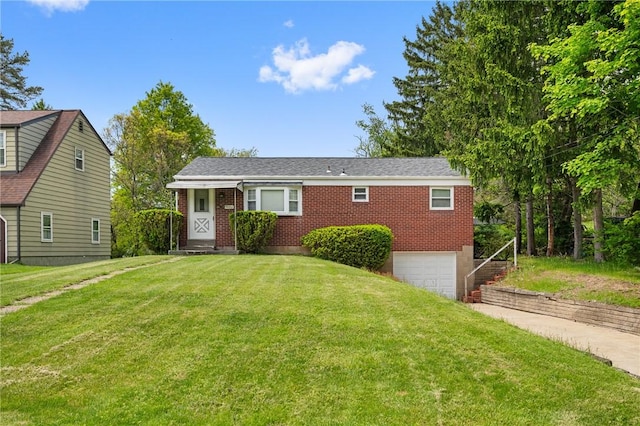 9235 Mary Ave, Mccandless, PA 15237 - view of front of house featuring brick siding, concrete driveway, a garage, and a front lawn