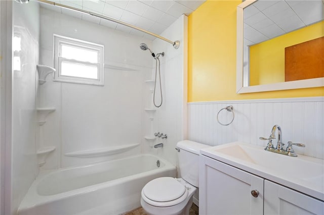 9235 Mary Ave, Mccandless, PA 15237 - bathroom featuring toilet, wainscoting, shower / bathtub combination, and vanity