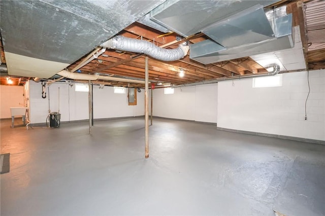 below grade area with a sink and electric panel