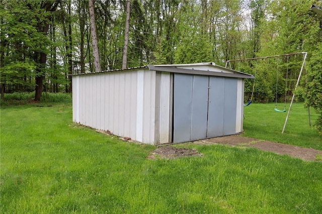 view of shed with a playground