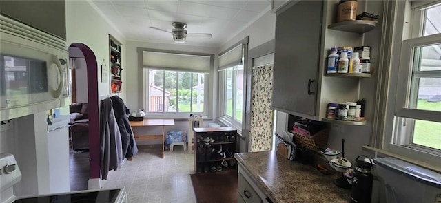 office area featuring plenty of natural light and ceiling fan