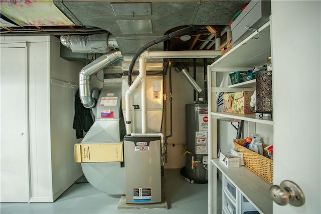 utility room with water heater and heating unit
