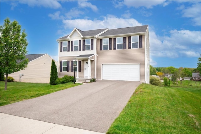 118 Leslie Farms Dr, Connoquenessing Boro, PA 16033 - view of front of home with an attached garage, a front lawn, driveway, and board and batten siding