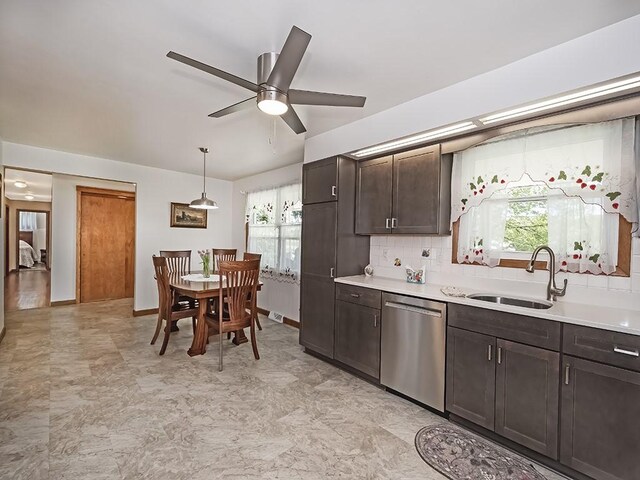 349 Marwood Rd, Winfield Twp, PA 16023 - kitchen featuring stainless steel dishwasher, a sink, ceiling fan, and plenty of natural light