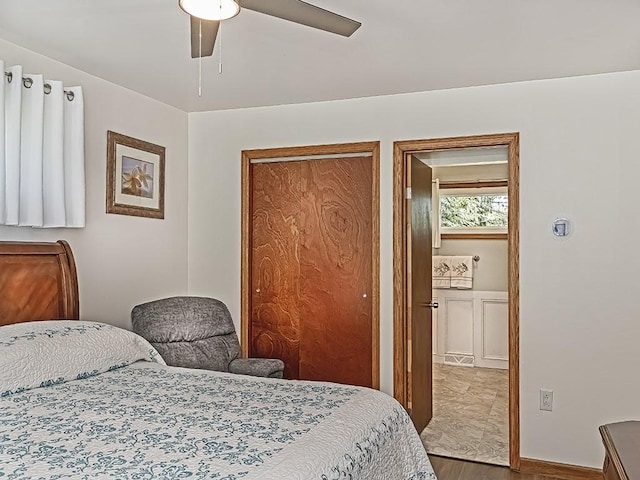 349 Marwood Rd, Winfield Twp, PA 16023 - bedroom with wood finished floors, a closet, a ceiling fan, and ensuite bath