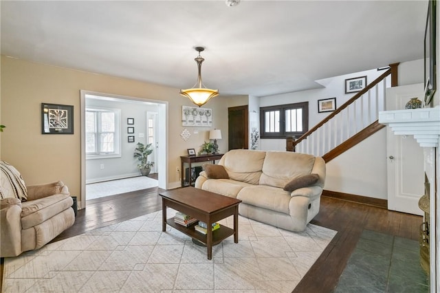 363 Highland Ave, West View, PA 15229 - living area with light wood-type flooring, stairs, and baseboards