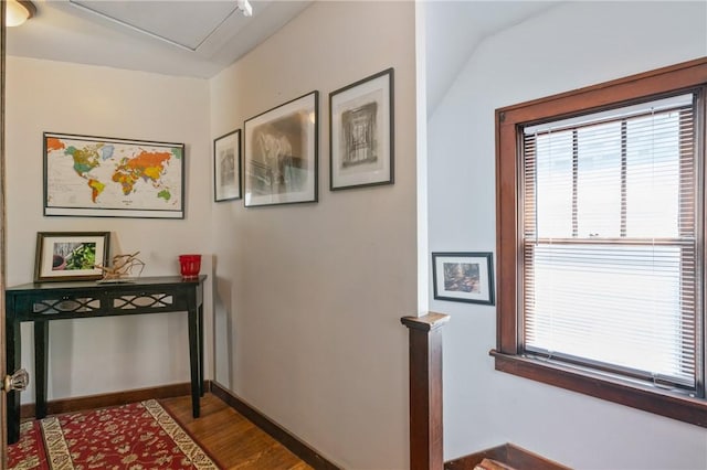 363 Highland Ave, West View, PA 15229 - hall with plenty of natural light, wood finished floors, an upstairs landing, and baseboards