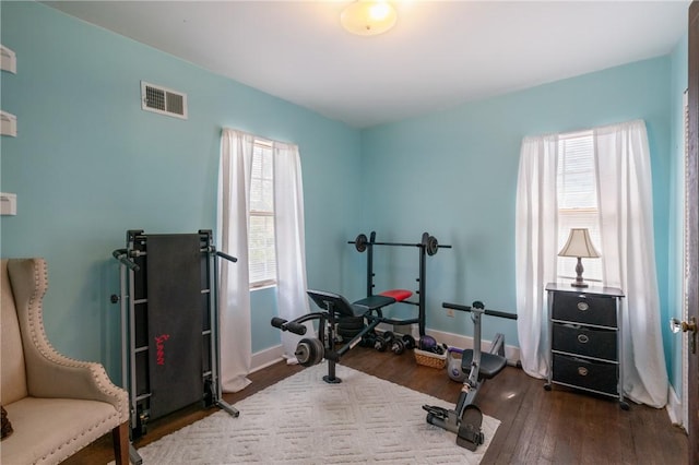 363 Highland Ave, West View, PA 15229 - workout area featuring healthy amount of natural light, dark wood-type flooring, and baseboards