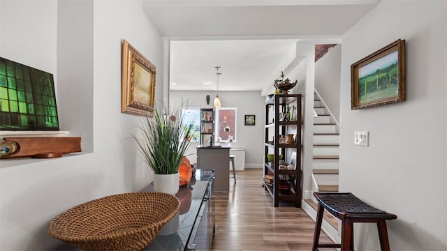 2132 Sarah St Unit 201, South Side, PA 15203 - corridor with wood finished floors, stairway, and baseboards