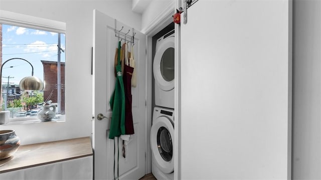2132 Sarah St Unit 201, South Side, PA 15203 - clothes washing area featuring stacked washer / drying machine