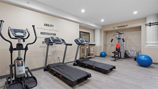 2132 Sarah St Unit 201, South Side, PA 15203 - workout room with wood finished floors, baseboards, and recessed lighting