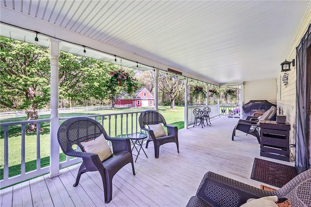 9935 Greiser Rd, Conneaut Lake Cra, PA 16316 - wooden terrace with a lawn and a porch