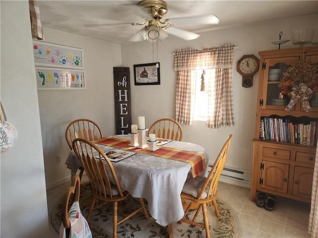 807 W 1st Ave, Derry Twp, PA 15627 - dining area with ceiling fan, a baseboard radiator, and light tile patterned floors