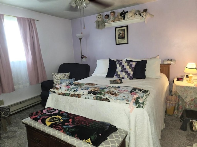 807 W 1st Ave, Derry Twp, PA 15627 - carpeted bedroom featuring a baseboard radiator and ceiling fan