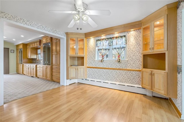 118 Tangelo Dr, Jefferson Hills, PA 15025 - unfurnished living room with wallpapered walls, light wood-style flooring, a ceiling fan, and baseboards