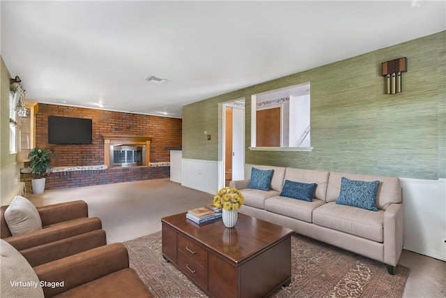 118 Tangelo Dr, Jefferson Hills, PA 15025 - living area featuring a fireplace and wallpapered walls