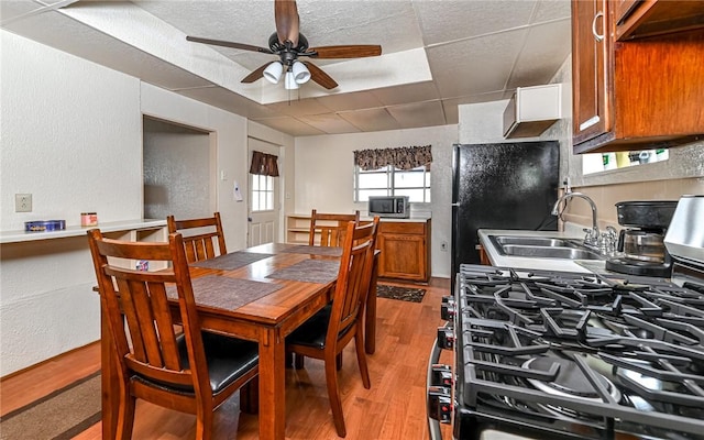 5 Carrie St, Rear, Fineview, PA 15212 - dining area featuring a ceiling fan, wood finished floors, and a textured wall