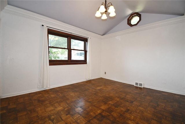 200 Graham St, Sewickley, PA 15143 - unfurnished room featuring a chandelier, lofted ceiling, and baseboards