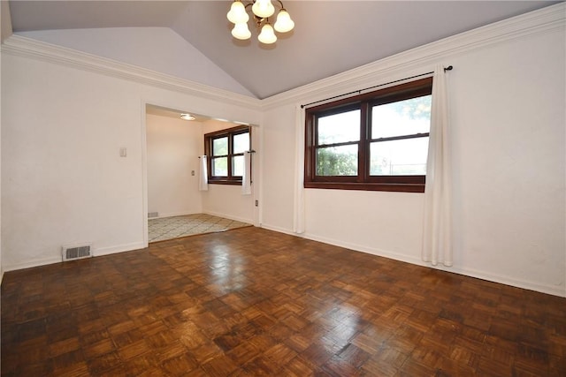 200 Graham St, Sewickley, PA 15143 - unfurnished room featuring a chandelier, lofted ceiling, and baseboards